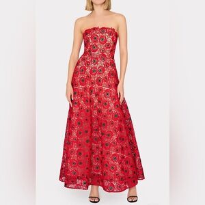 Milly Red Netty Embroidered Lace Evening Gown NWT